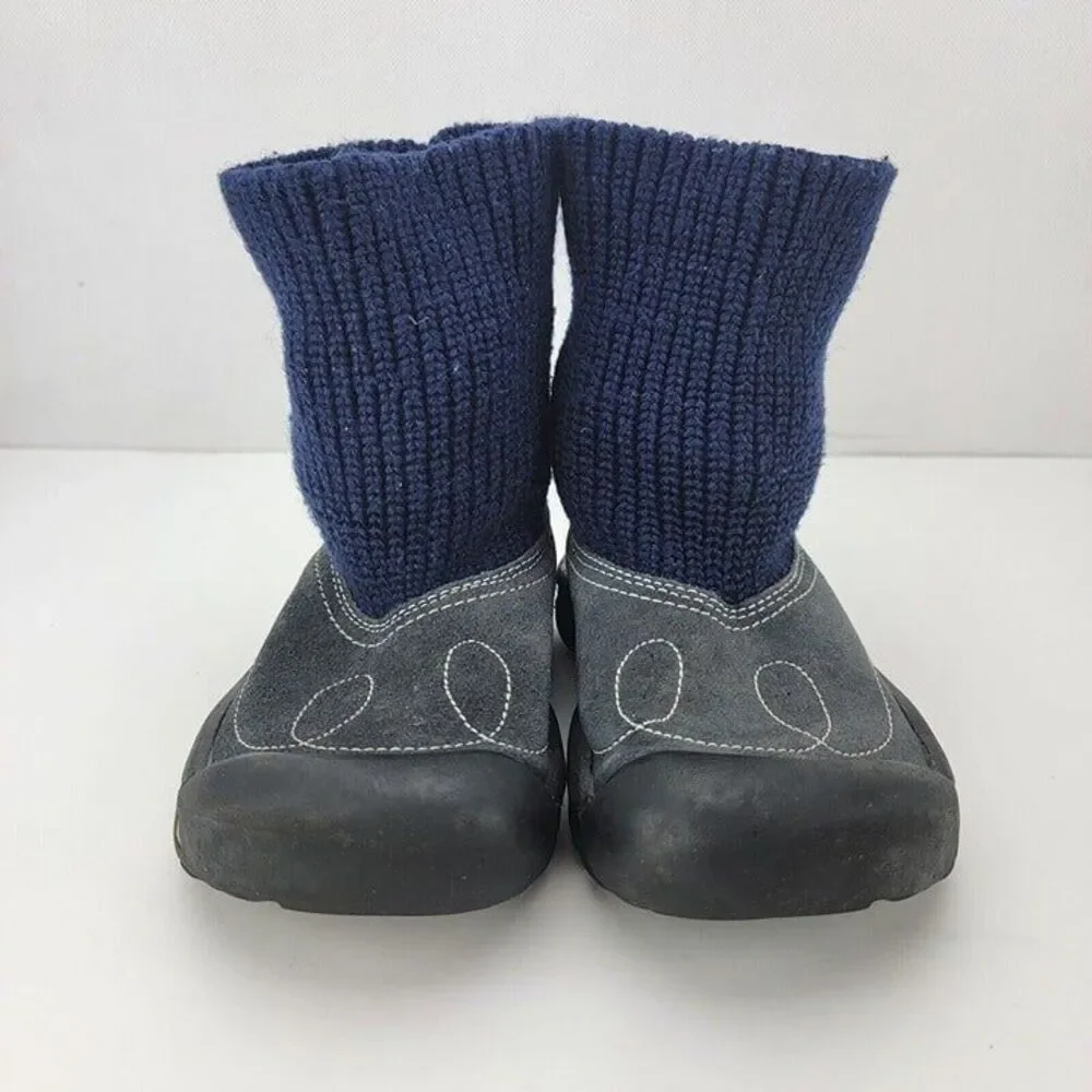 Keen Big Kids Youth Size 12 Shay Boots Blue Suede Sweater Cuff Winter Shoes